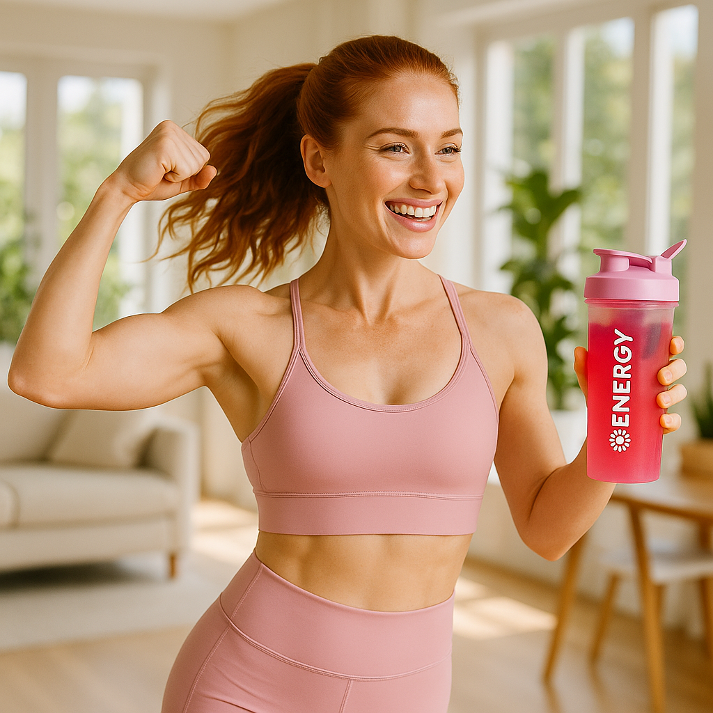 Femme sportive avec gourde shaker rose