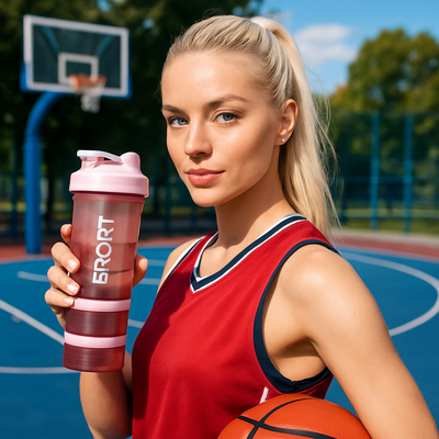 Gourde shaker pratique avec rangement intégré pour compléments sportifs
